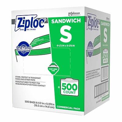 Sure, here is the corrected and grouped text:

---

**Ziploc**

**SANDWICH**

**S**

**6-1/2 in x 5-7/8 in**

**Grip'n Seal Technology**

**500 COUNT**

**500 BAGS 6-1/2 in x 5-7/8 in (16.5 cm x 14.9 cm)**

**COMMERCIAL PACK**

**STORE, PROTECT & TRANSPORT FOOD AND OTHER ITEMS**

**MANUFACTURED TO MEET FDA REQUIREMENTS FOR FOOD CONTACT**

**500 LAFY OPEN TABS**

---

**SCJohnson**

**Grip'n Seal Technology**

**500 LAFY OPEN TABS**

**STORE, PROTECT & TRANSPORT FOOD AND OTHER ITEMS**

**MANUFACTURED TO MEET FDA REQUIREMENTS FOR FOOD CONTACT**

---

**500 BAGS 6-1/2 in x 5-7/8 in (16.5 cm x 14.9 cm)**

**COMMERCIAL PACK**