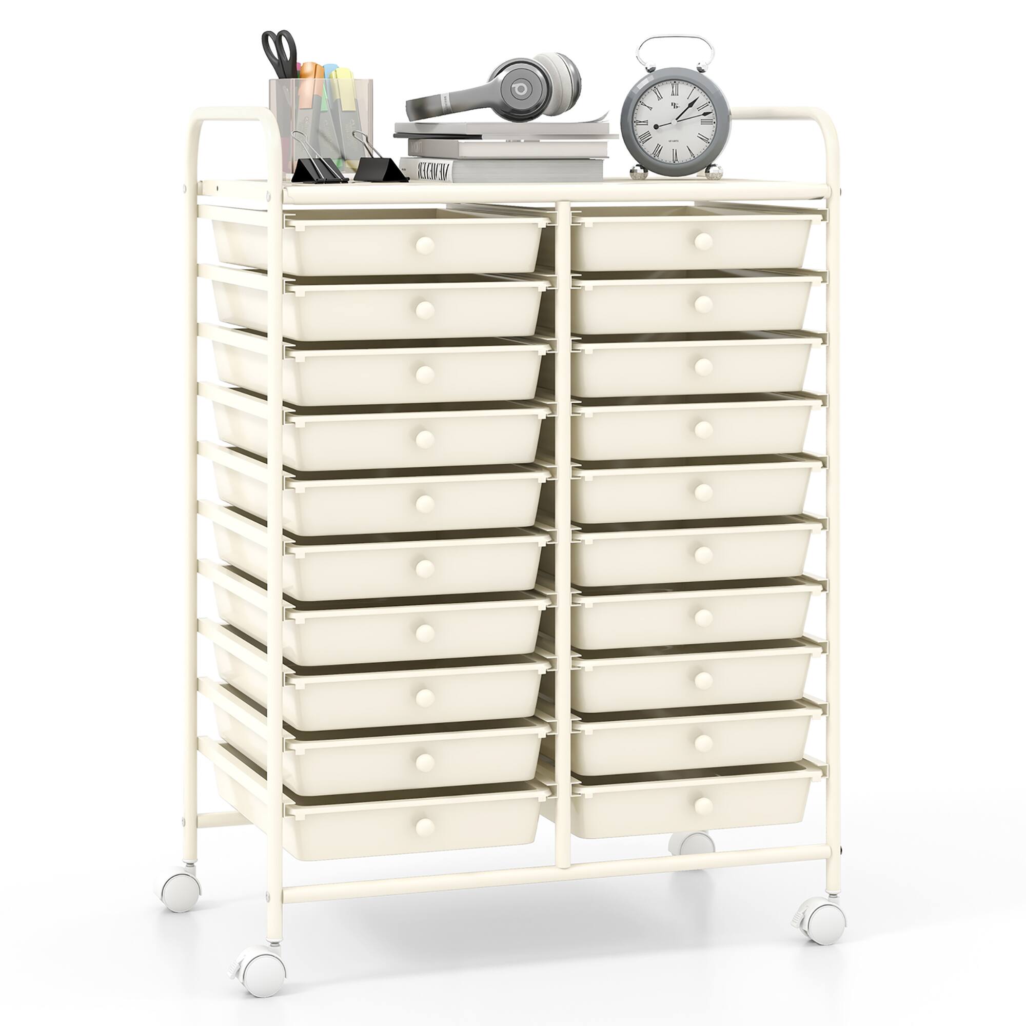 Gymax - 20 Drawers Rolling Storage Cart Art Craft Organizer on Wheels Multipurpose - White