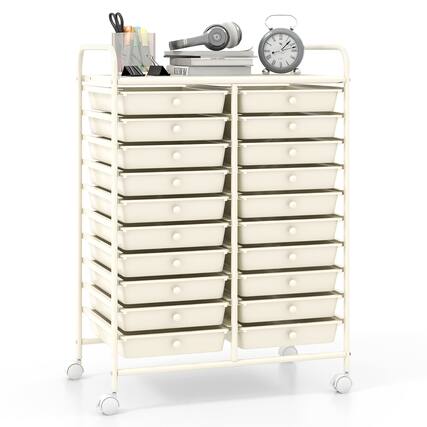 Front. Gymax - Gymax 20 Drawers Rolling Storage Cart Art Craft Organizer on Wheels Multipurpose White - White.