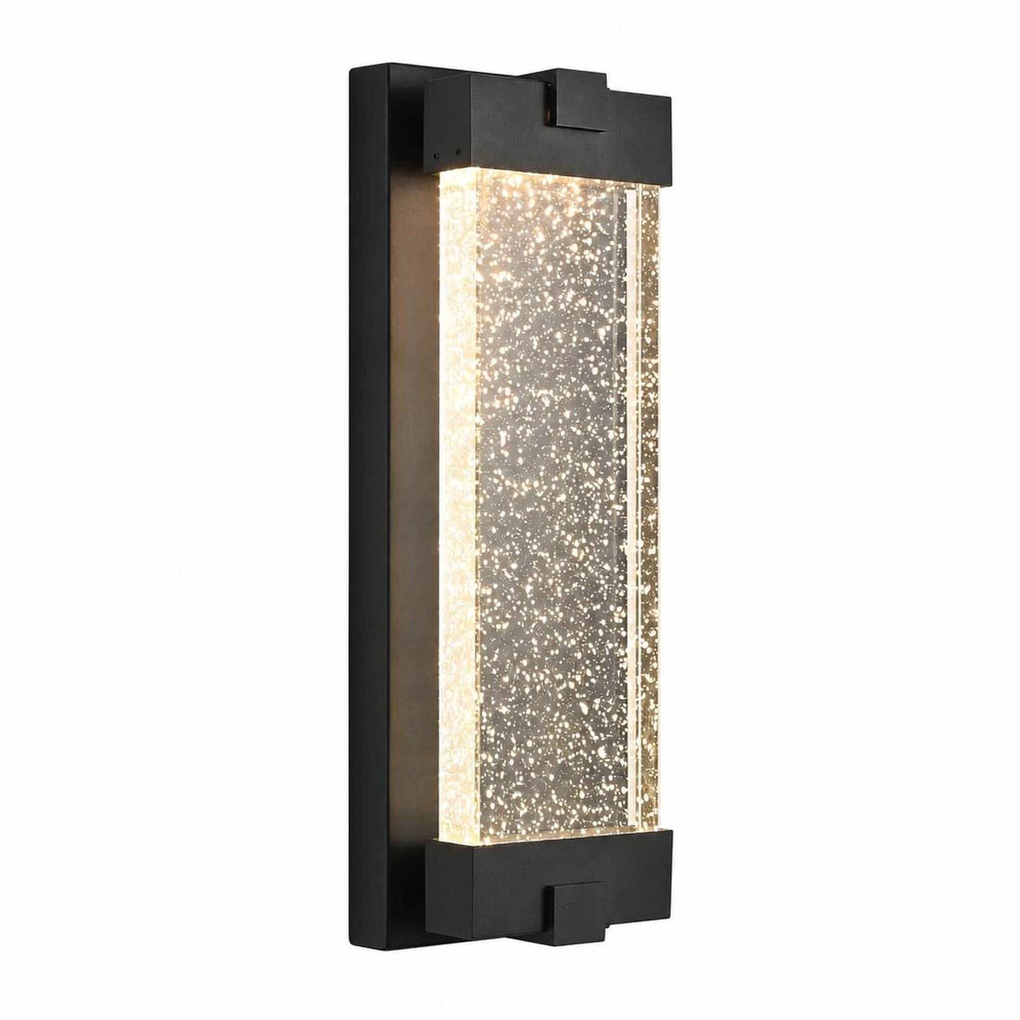 Front. RYHNUYNE - 19" Outdoor Wall Light with Bubble Crystal Glass – Black Aluminum LED Sconce, 3000K Warm Light, Weatherproof.