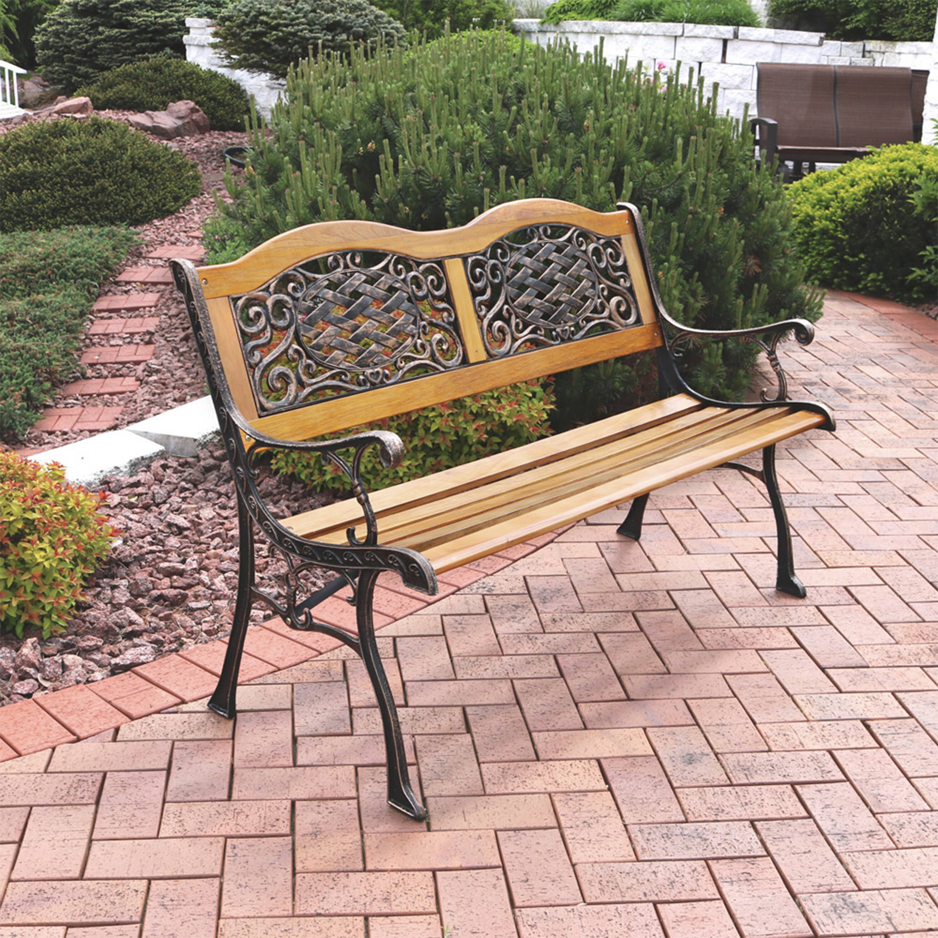 Alt View 4. Sunnydaze - 2-Person Ivy Crossweave Cast Iron and Wood Outdoor Garden Bench - Black.