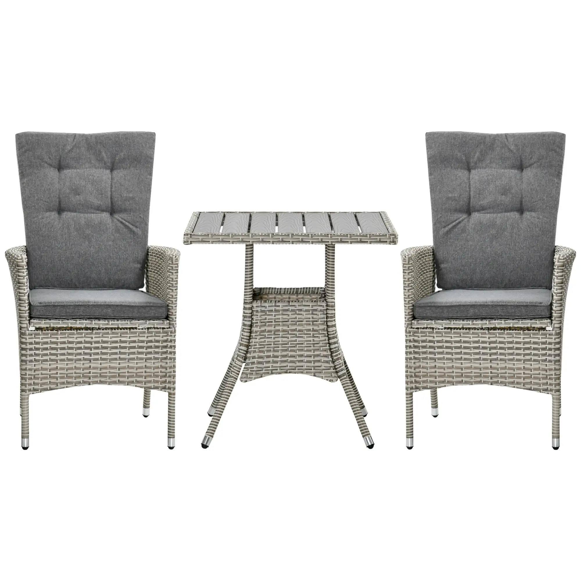 Angle. Resenkos - Resenkos 3 Pieces Patio Bistro Set, Two Reclining Wicker Chairs And An Outdoor Coffee Table, PE Rattan, Gray - Gray.