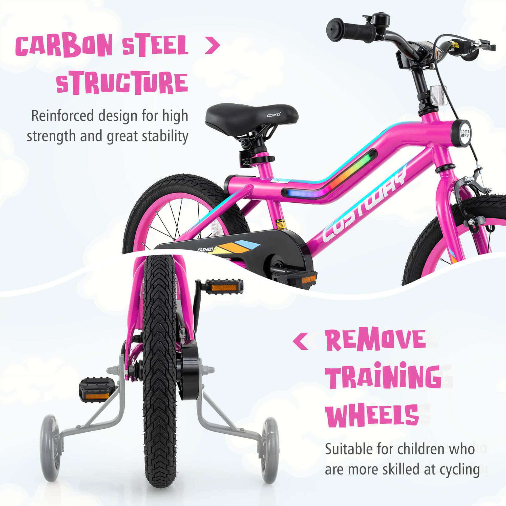 CARBON STEEL > STRUCTURE  
Reinforced design for high strength and great stability  

REMOVE TRAINING WHEELS  
Suitable for children who are more skilled at cycling