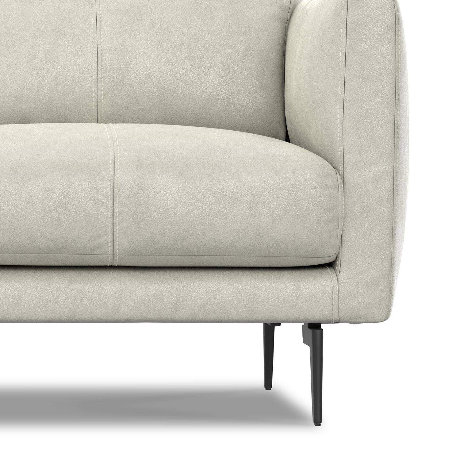 Alt View 2. Simpli Home - Stevens Modern, Mid - Century 60 inch Wide Sofa in Light Smoke Grey Genuine Leather - Light Smoke Grey.