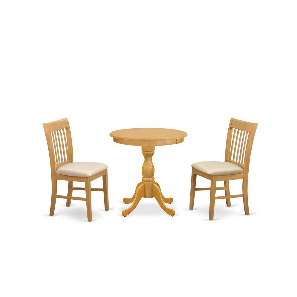 Left. East West Furniture - East West Furniture - ESNF3-OAK-C - 3-Pc Modern Dining Set - 2 Mid Century Dining Chairs and 1 Kitchen Dining Table - Oak.
