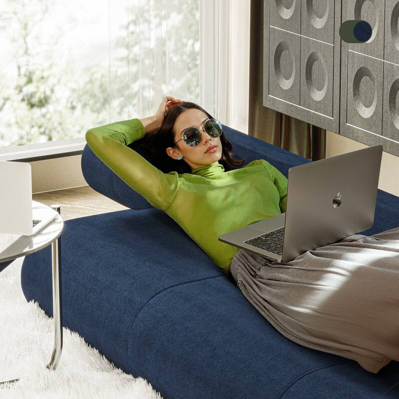 Angle. wowmax - Blue Modular Sectional Sofa - L-Shaped Convertible Sleeper Couch for Small Spaces & Guest Rooms - Blue.