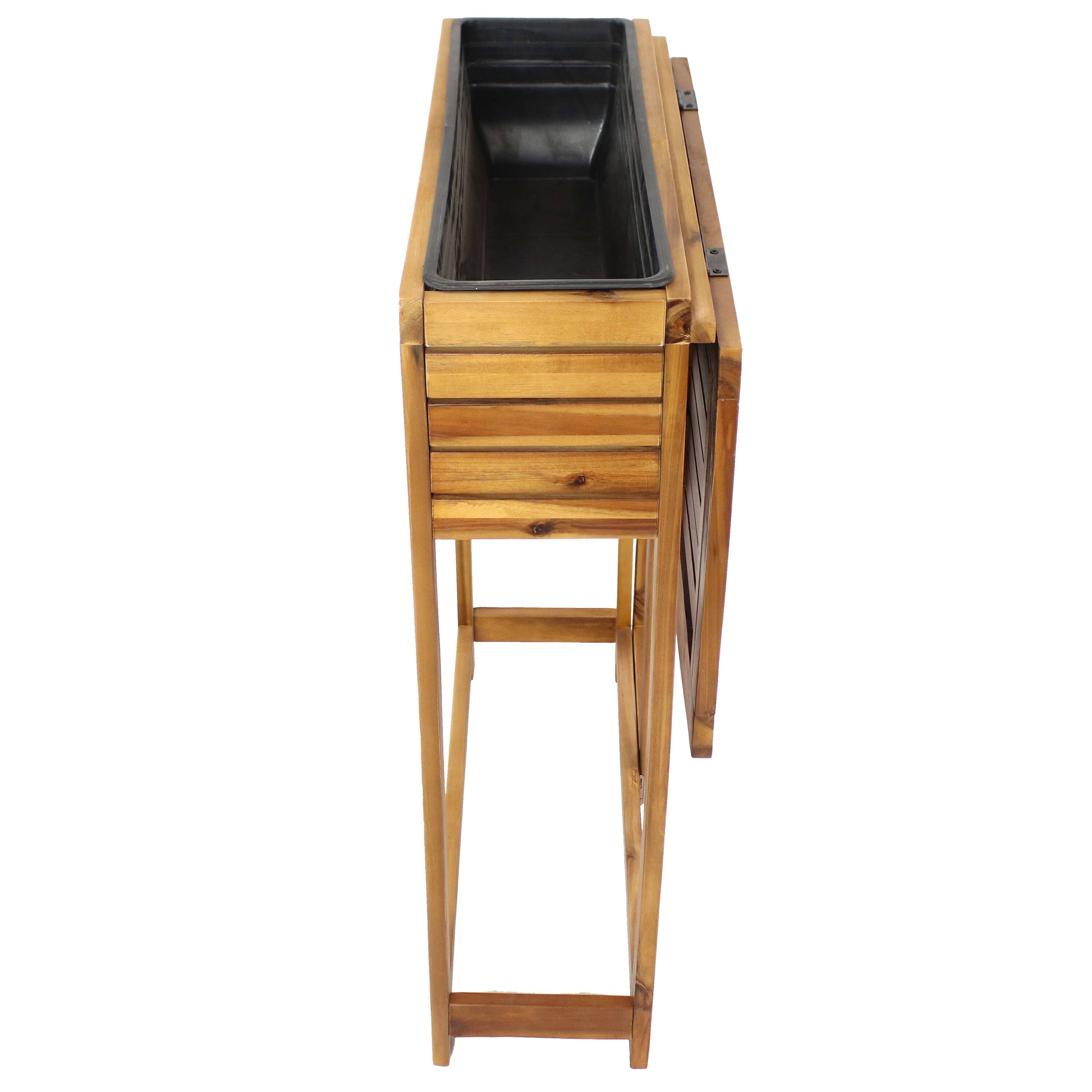 Alt View 5. Sunnydaze - Acacia Wood Folding Table with Planter Box - 30.5" H - Natural.