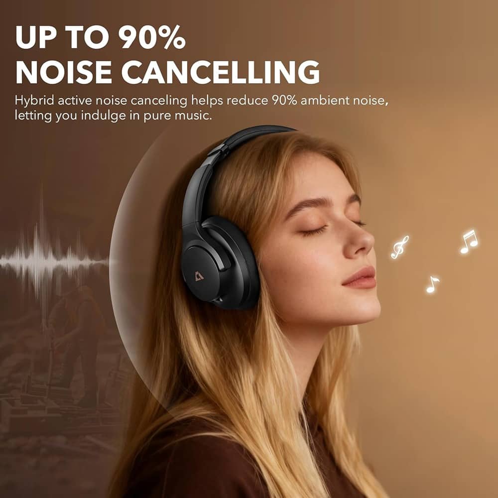 Schertz - Noise Cancelling Over-Ear Bluetooth Headphones, Wireless Hi-Res Audio, Custom EQ, 75H Playtime, Foldable for Travel/Home