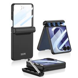 Dteck - For Samsung Galaxy Z Flip8 Rugged Case with Stylus Pen,Built-in Screen Protector Magnetic Hinge Protection Cover - Black