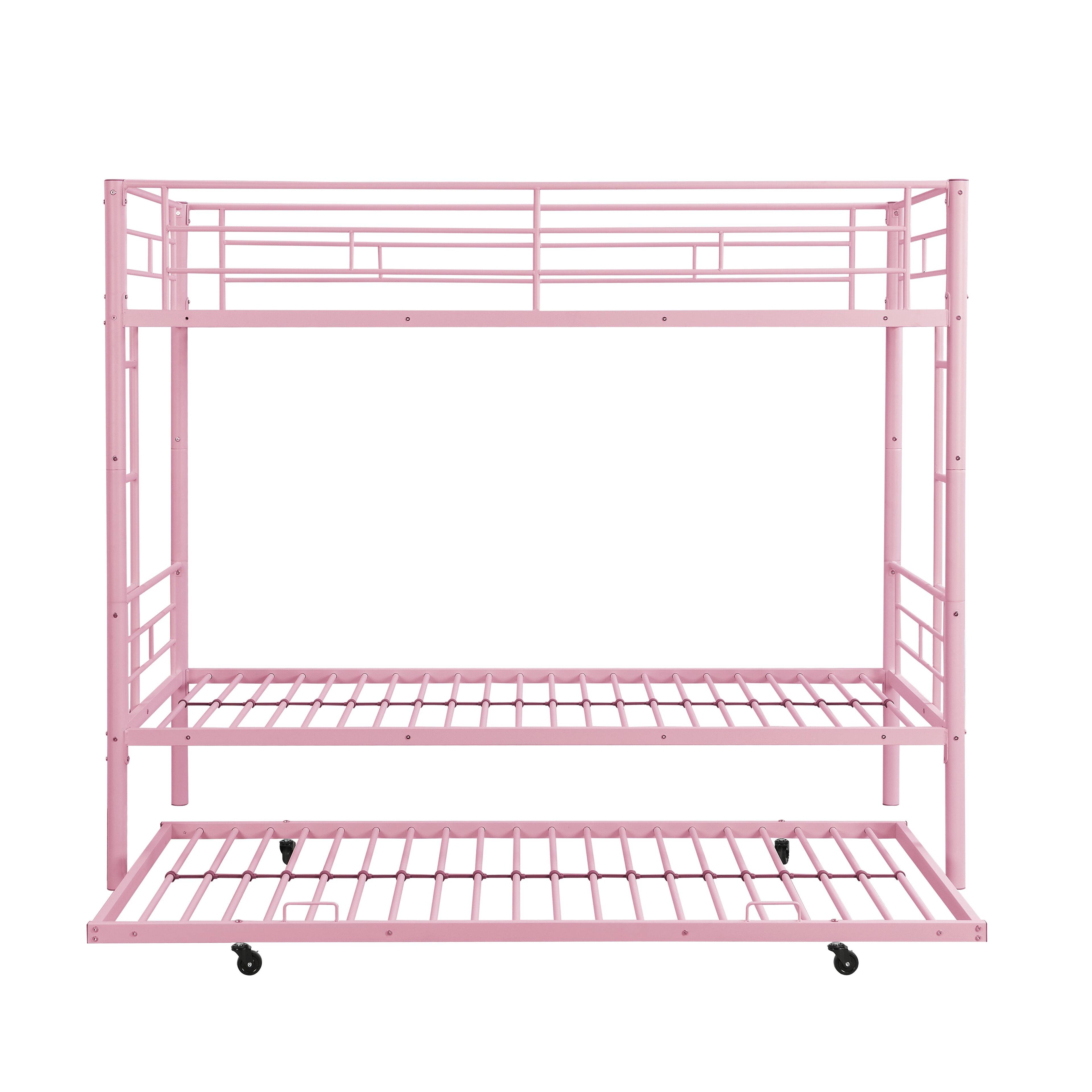 Alt View 8. Boyel Living - Pink Metal Triple Bunk Bed with Trundle – Twin Over Twin Over Twin - Pink.