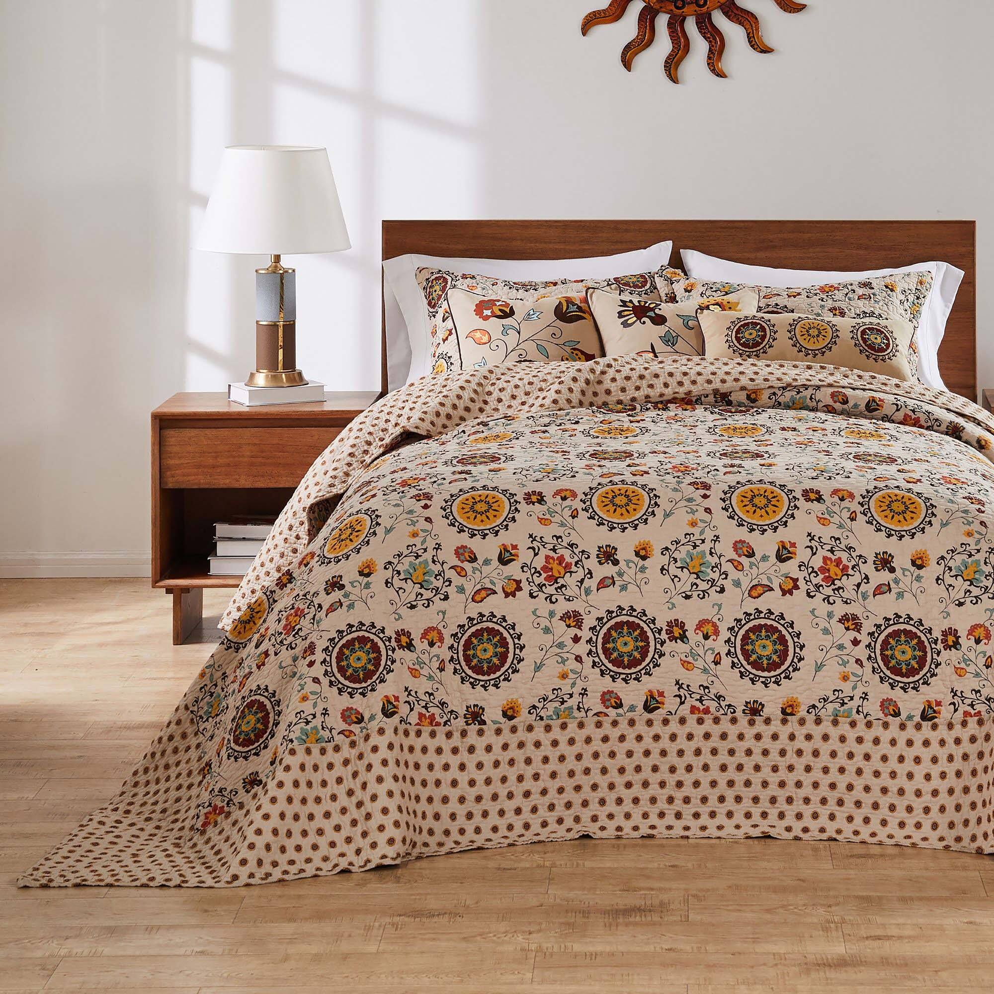 Alt View 1. Greenland Home Fashions - Greenland Home Fashions Andorra Cotton Traditional Bedspread Set - Jumbo Sized Reversible Quilt Set 3-Piece Queen Taupe - Multicolor.