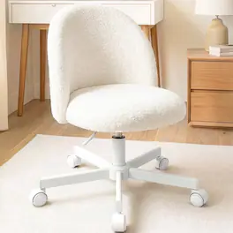 Neo Chair - Office Vanity Chair with Wheels Comfy Desk Chair for Girls Cute Computer Small Armless Adjustable Height Swivel - White