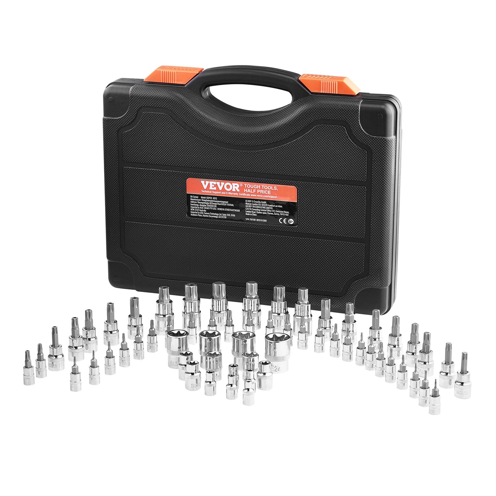 VEVOR Torx Bit Socket and External Torx Socket Set, 60 Piece T6