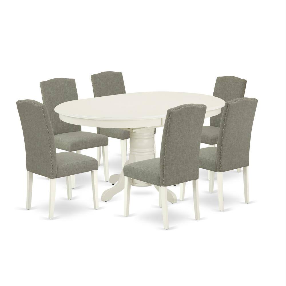 Back. East West Furniture - Dining Room Set Linen White - Brown.