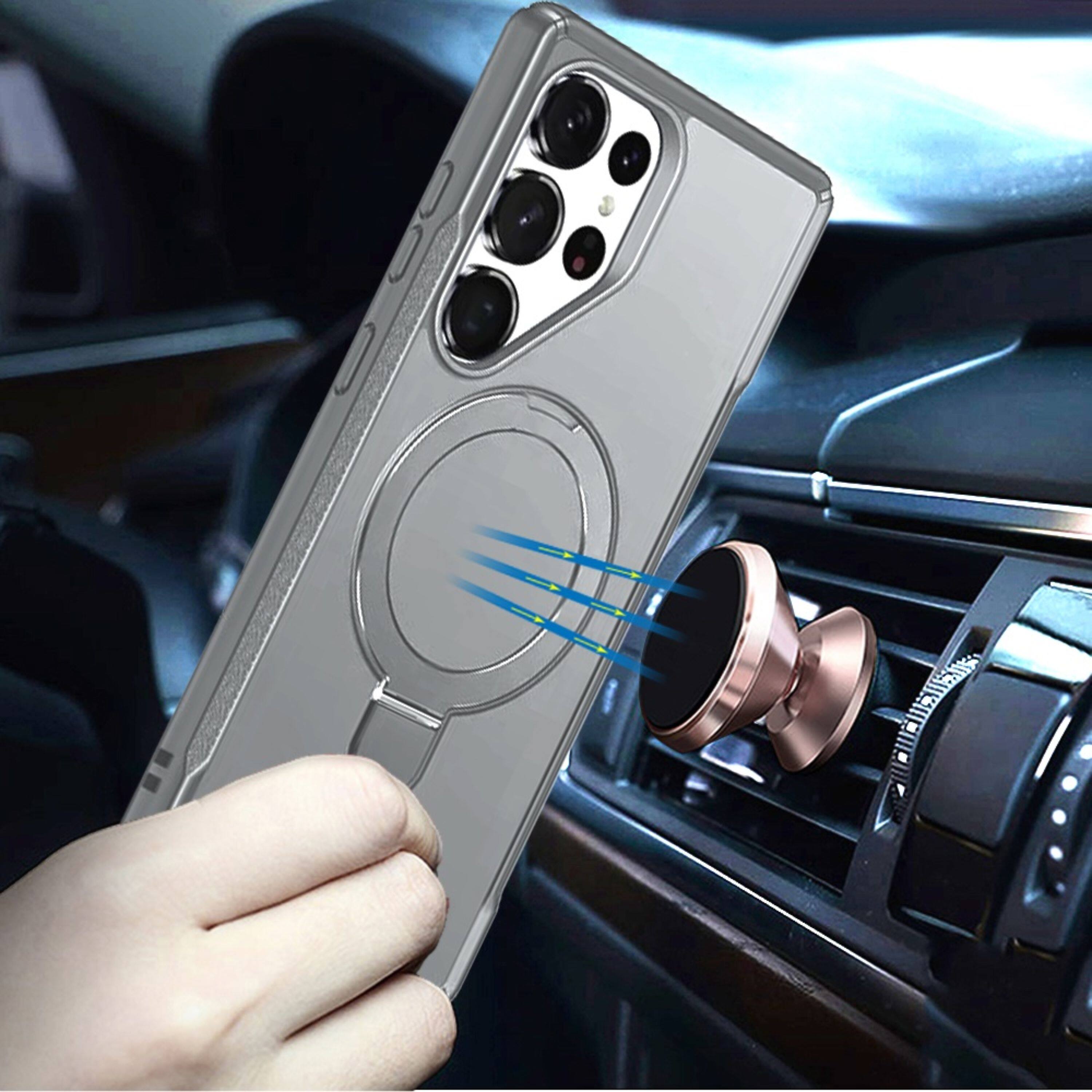 Angle. Kitcheniva - Shockproof Magnetic Circle Stand Matte Phone Case With Tempered Glass For Samsung Galaxy S26 Ultra Gray - Gray.