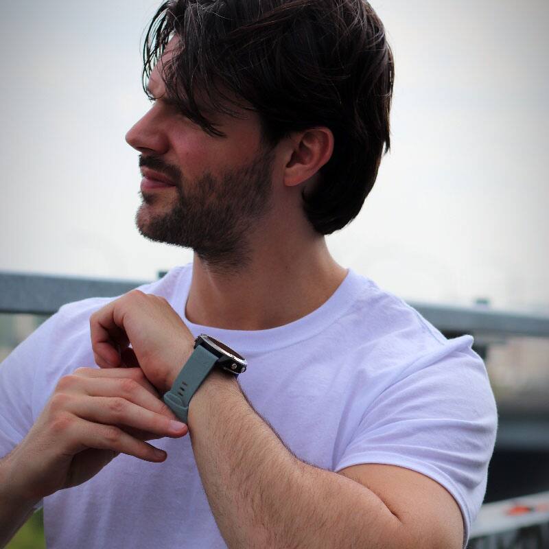 Left. StrapsCo - Rugged Sport Strap QuickFit 22 Silicone Rubber Watch Band For Garmin Fenix 8 & 8 Pro – 47mm - Dark Blue.