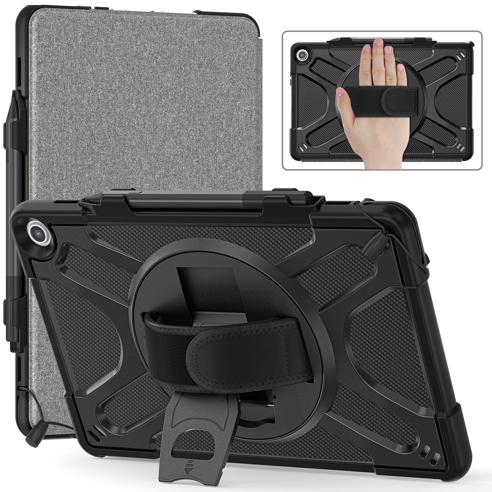 Dteck - Kids Case for Amazon Fire Max 11 Tablet, Heavy Duty Shockproof Kids Case with Rotating Stand Hand Strap - Black