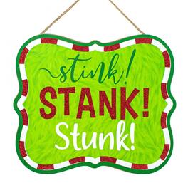 Paradigms Interiors - Stink Stank Stunk 10.5 Wooden Sign door Hanger For Christmas Wreath Accents Crafts And Wall Decorations - Lime - Default