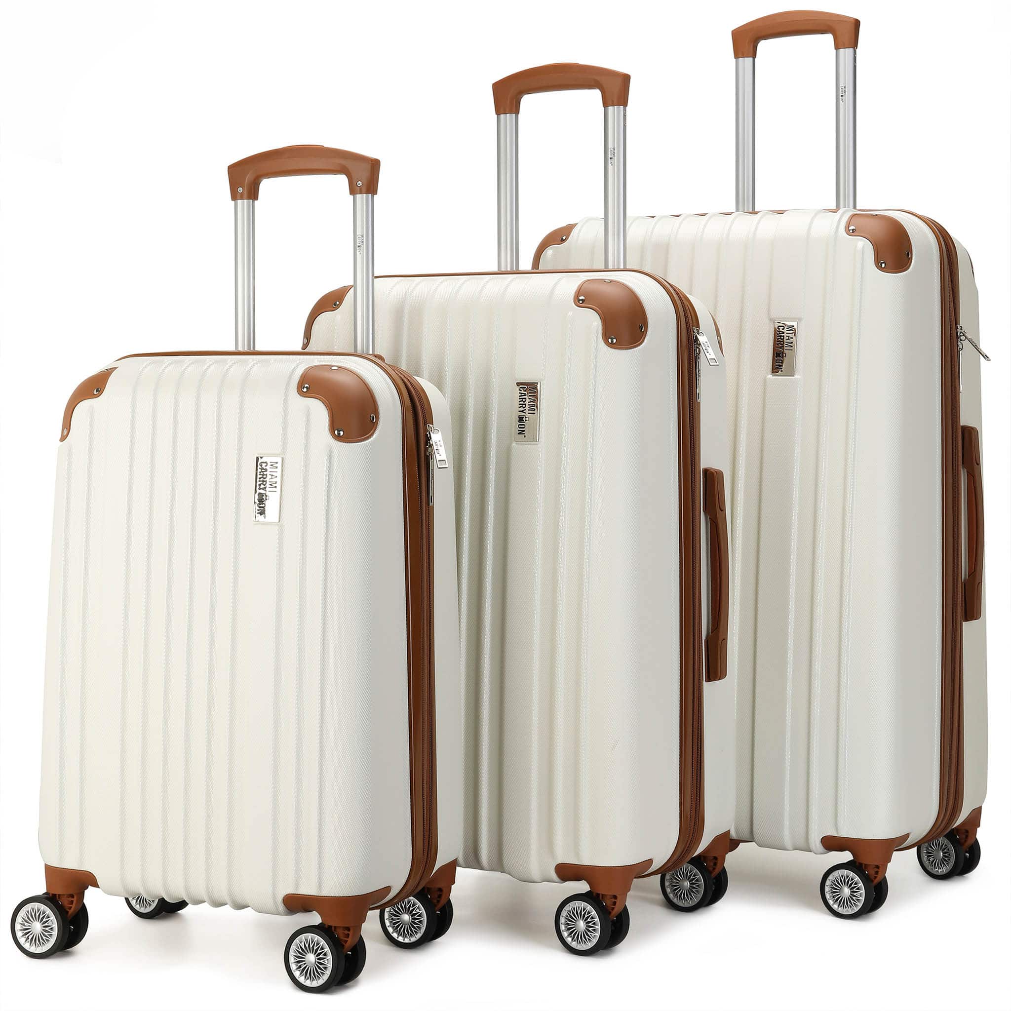 Miami Carry On - Collins 3 Piece Expandable Retro Spinner Luggage Set - White