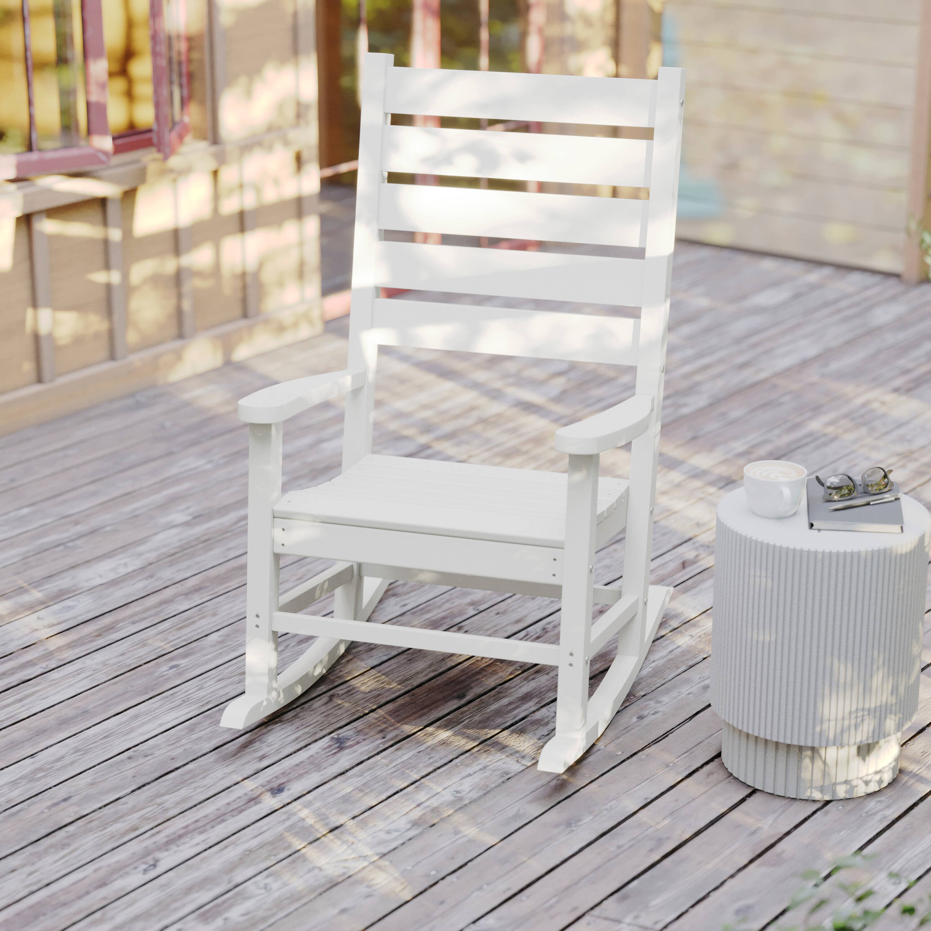 Alt View 2. Flash Furniture - Manchester Contemporary Rocking Chair, All-Weather HDPE Indoor/Outdoor Rocker in White - White.