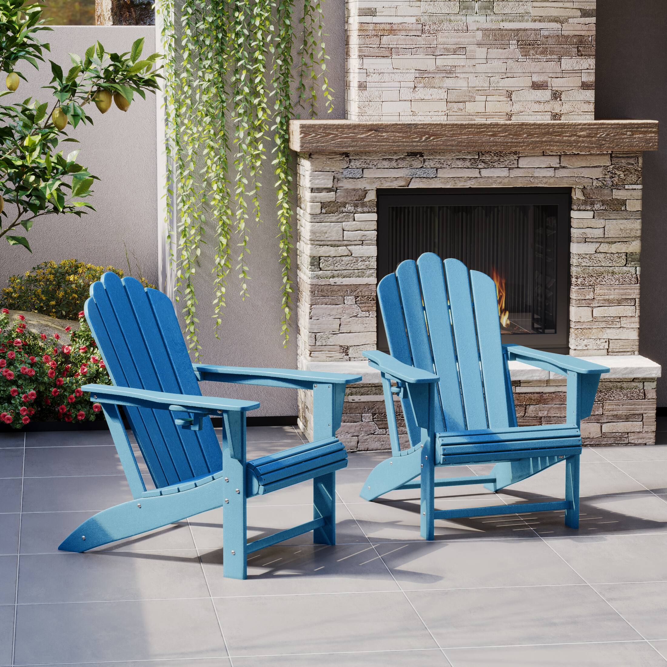 Angle. WestinTrends - WestinTrends Highland Outdoor Patio HDPE Adirondack Chairs With Cup Holders (Set of 2) - Pacific Blue.
