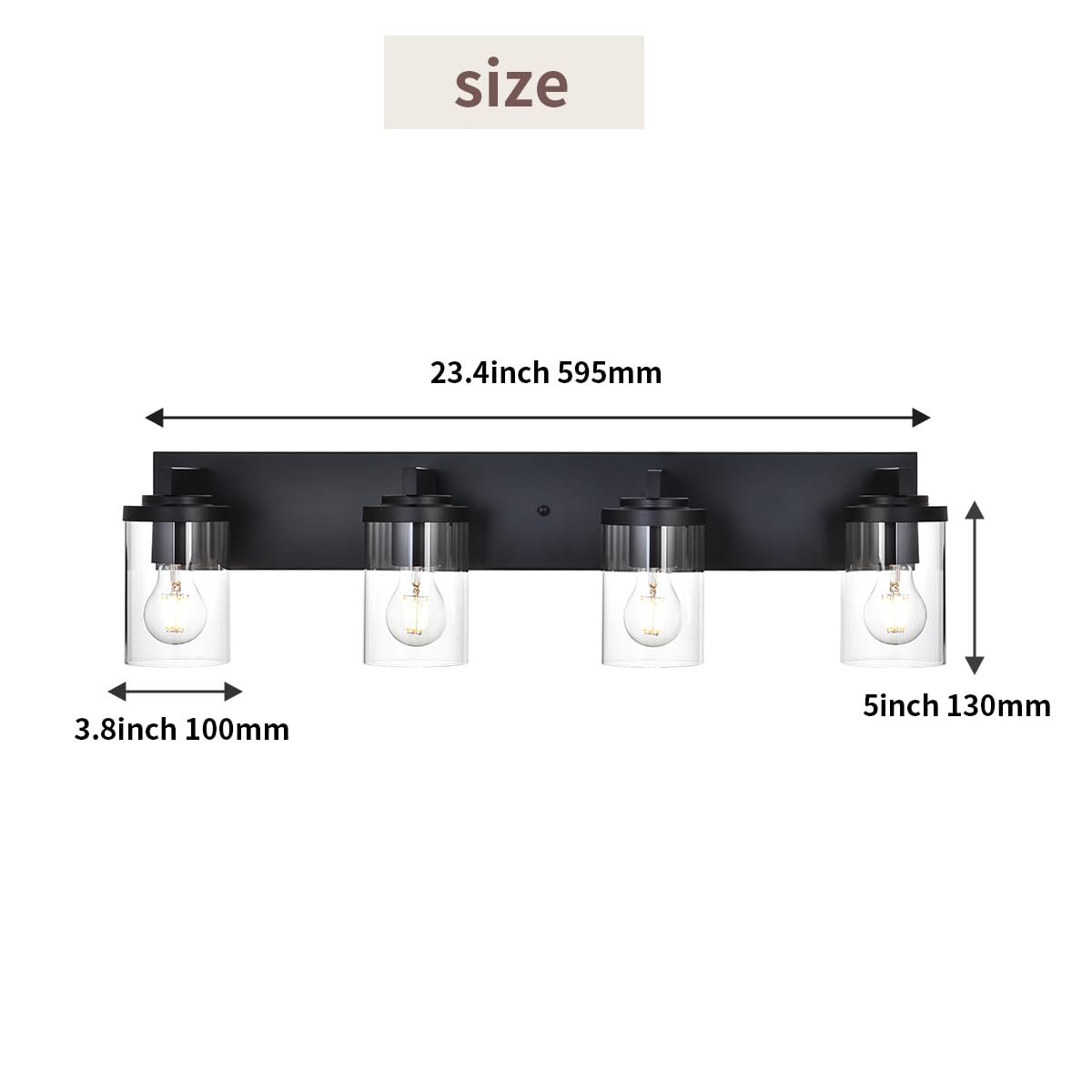 size  
23.4inch 595mm  
3.8inch 100mm  
5inch 130mm