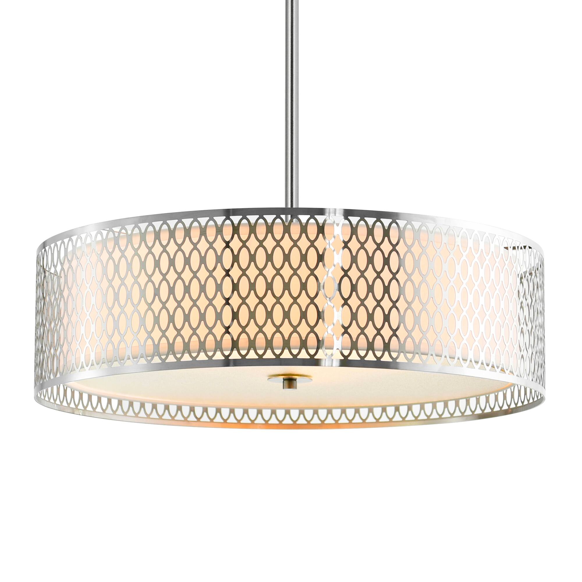 Angle. CWI Lighting - Mikayla 5 Light Drum Shade Chandelier With Satin Nickel Finish - Satin Nickel.