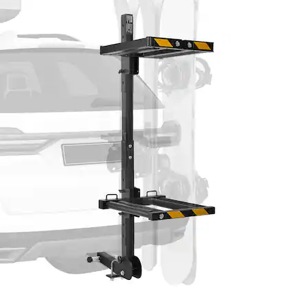 Front. VEVOR - Folding Hitch Mounted Ski & Snowboard Rack, Fits 2-Inch Receiver, Carries up to 6 Pairs of Skis or 4 Snowboards - Black.