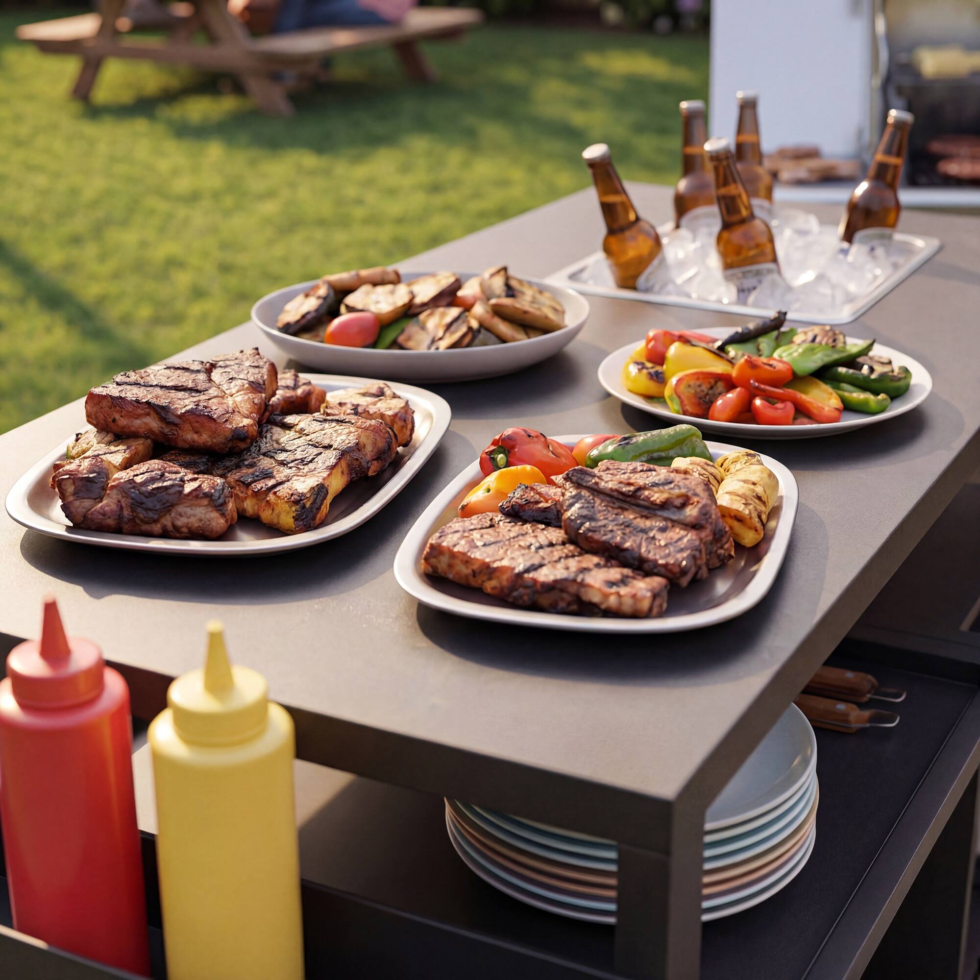 Alt View 2. Famapy - Heavy-Duty Outdoor Kitchen Cart & BBQ Prep Table, Black Metal with 304 Stainless Steel Ice Bin & Wheels for Patio - Black.