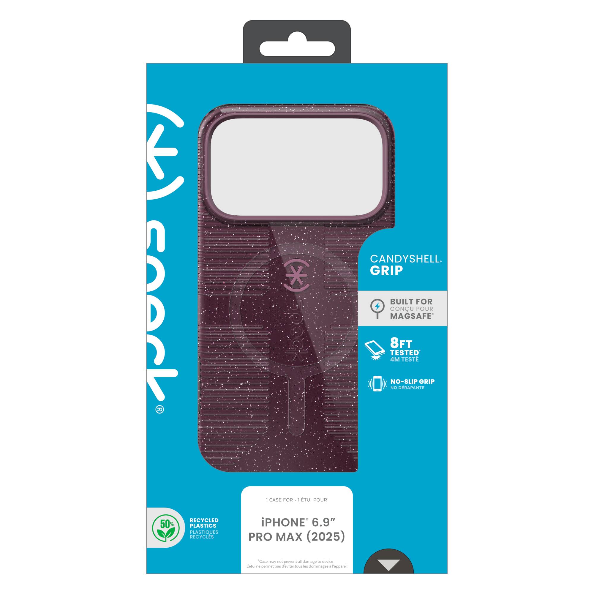 Candyshell Grip  
Built for MagSafe  
8FT Tested  
4M Testé  
No-Slip Grip  
Degapsite  
50% Recycled Plastics  
Plastiques Recyclés  
1 Case for iPhone 6.9" Pro Max (2025)
