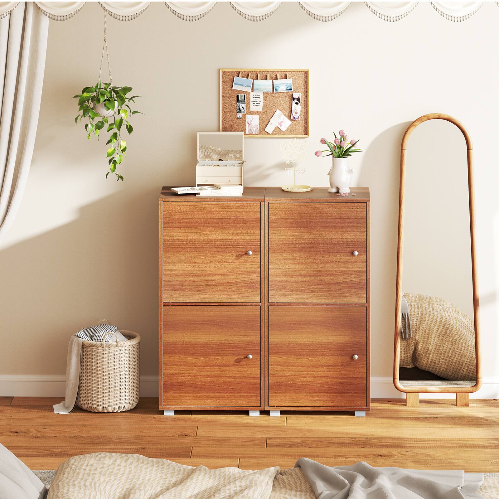 Alt View 1. Gymax - Gymax 2 PCS 2-Door Storage Cabinet w/ Adjustable Shelves Kitchen Buffet Cabinet w/ 2 Doors - Walnut.