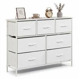 Costway - 7-Drawer Wide Dresser with 2-Sized Folding Fabric Drawers & 2 Anti-tipping Kits - White