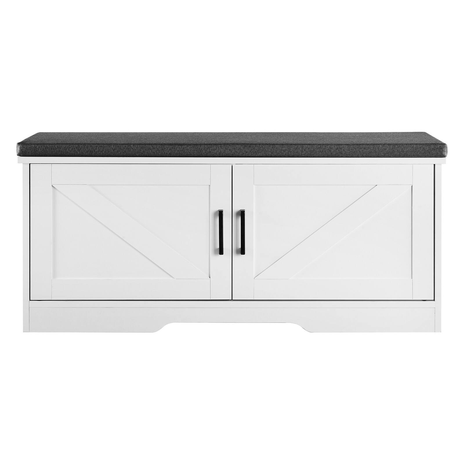 Alt View 5. VEVOR - Shoe Storage Bench with Padded Cushion, 39.4 x 14.0 x 18.1 Inch Organizer with Adjustable Shelf and Sliding Barn Doors - White + Black.