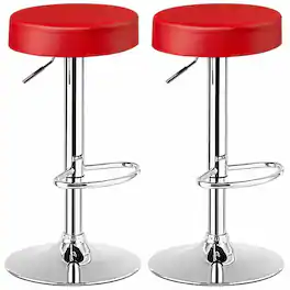 Kadyn - 2-Pc Set Adjustable Swivel Round Bar Stool Pub Chairs- for Kitchen Island - Red