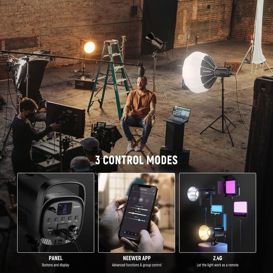 Neewer 120W Bi Color LED Video Light APP/2.4G Controlled COB with ...