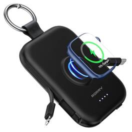 RORRY - CharmGo 5000mAh Portable Charger with Built-in Cables, Keychain Design, Compatible with Apple Watch and iPhone - Black