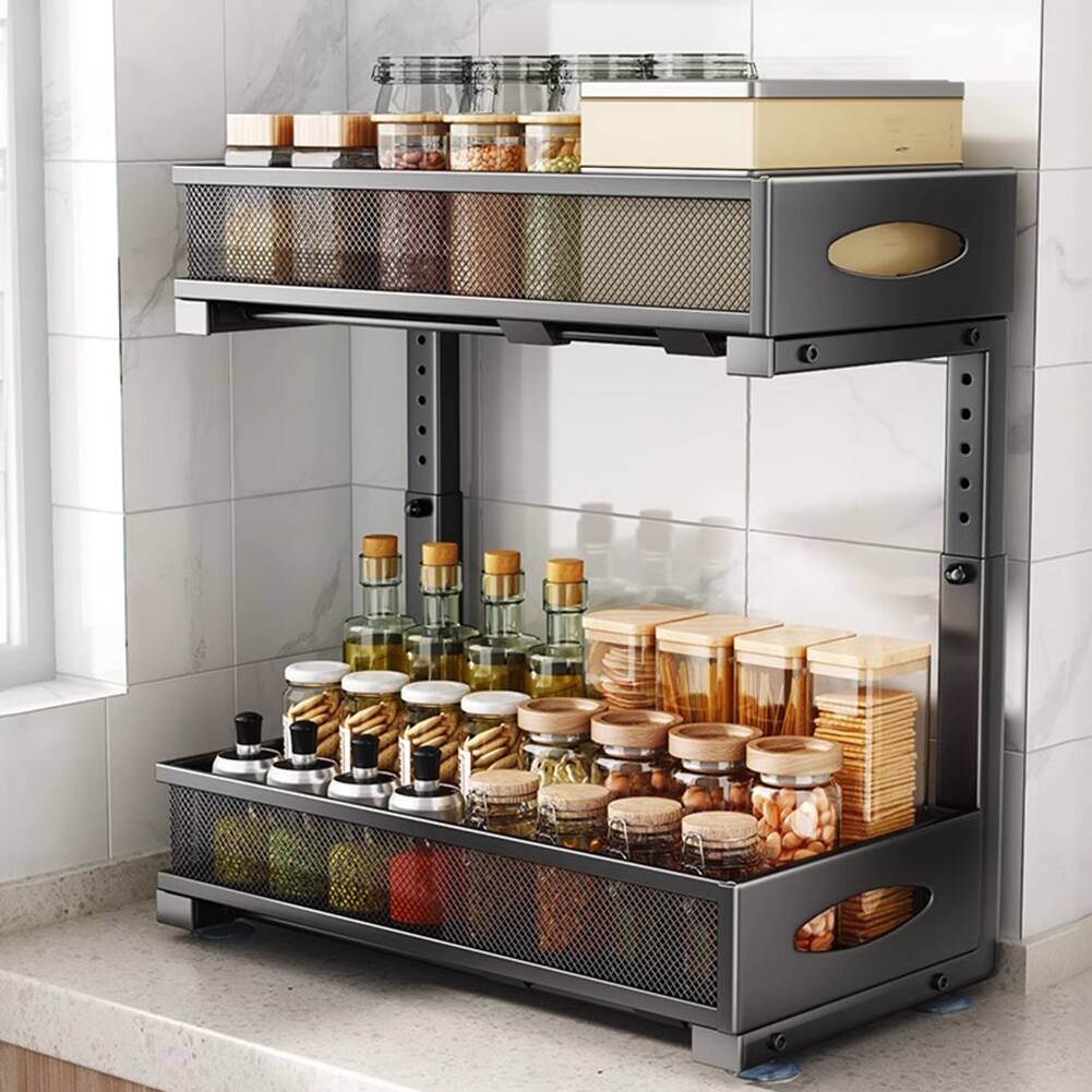 Alt View 1. GARVEE - Under Sink Organizer, 2 Tier Slide Out Storage Shelf With Mesh Drawers, Multi-purpose Sliding Cabinet Basket Organizer - Black.