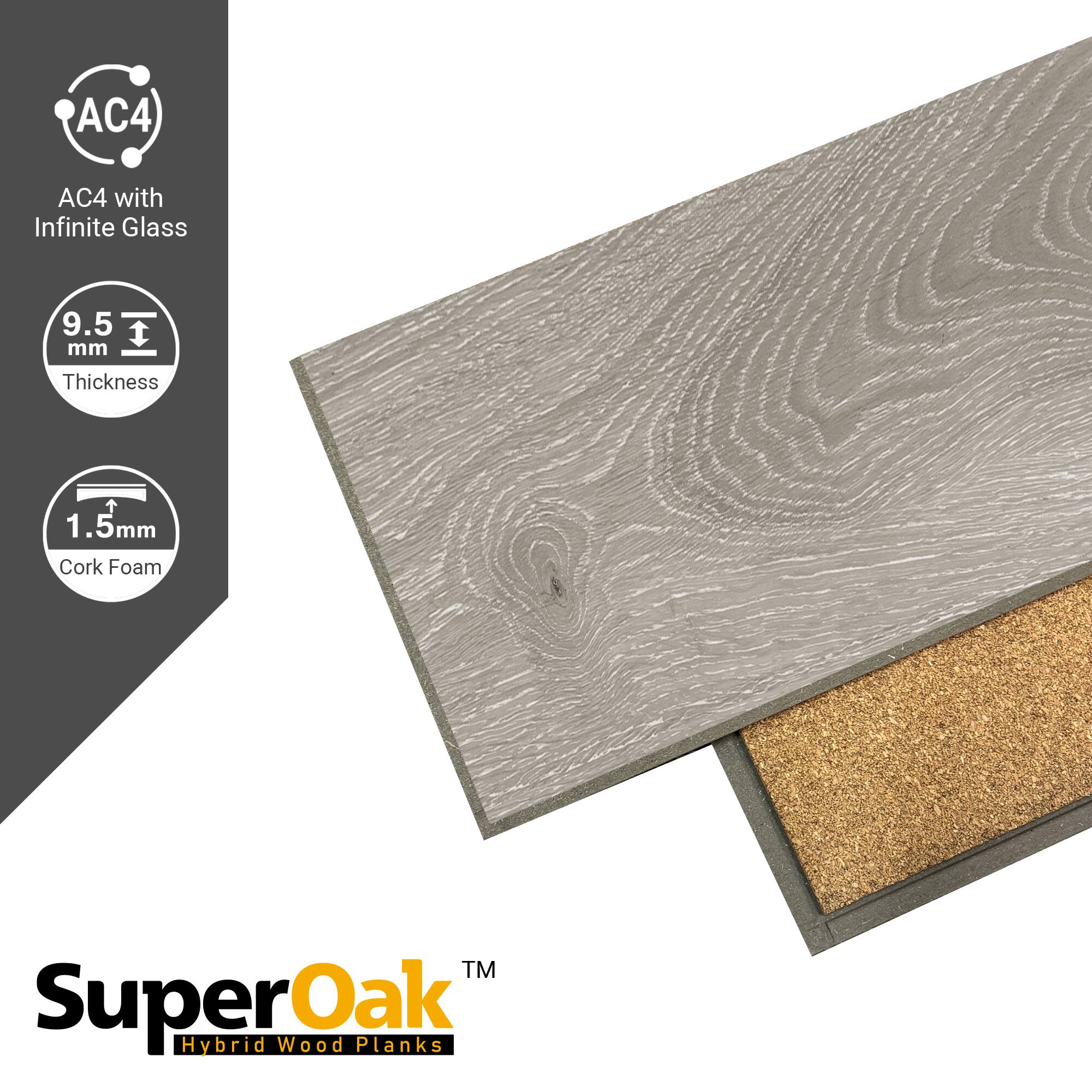 AC4 with Infinite Glass  
9.5 mm Thickness  
1.5 mm Cork Foam  
SuperOak™ Hybrid Wood Planks