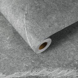 Unique Bargains - 23.6x197 Concrete Wallpaper, Cement Contact Paper, Vinyl Stained Matte Stripe Textured Adhesive for Kitchen & Bathroom - Stripe Dark Grey