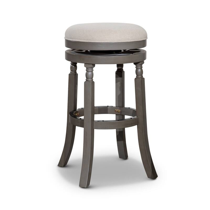 Alt View 2. HTUTWOO - 30 Inch Backless Swivel Bar Stools, Weathered Gray Wood Frame Beige Fabric Seat, for Kitchen Island Home Bar - Beige.