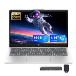 HP - 14" FHD Laptop,Intel Core i5-1334U,16GB RAM,1TB SSD+160GB Dock Set,Intel Iris Xe Graphics,Wi-Fi 6,Win 11 - Silver