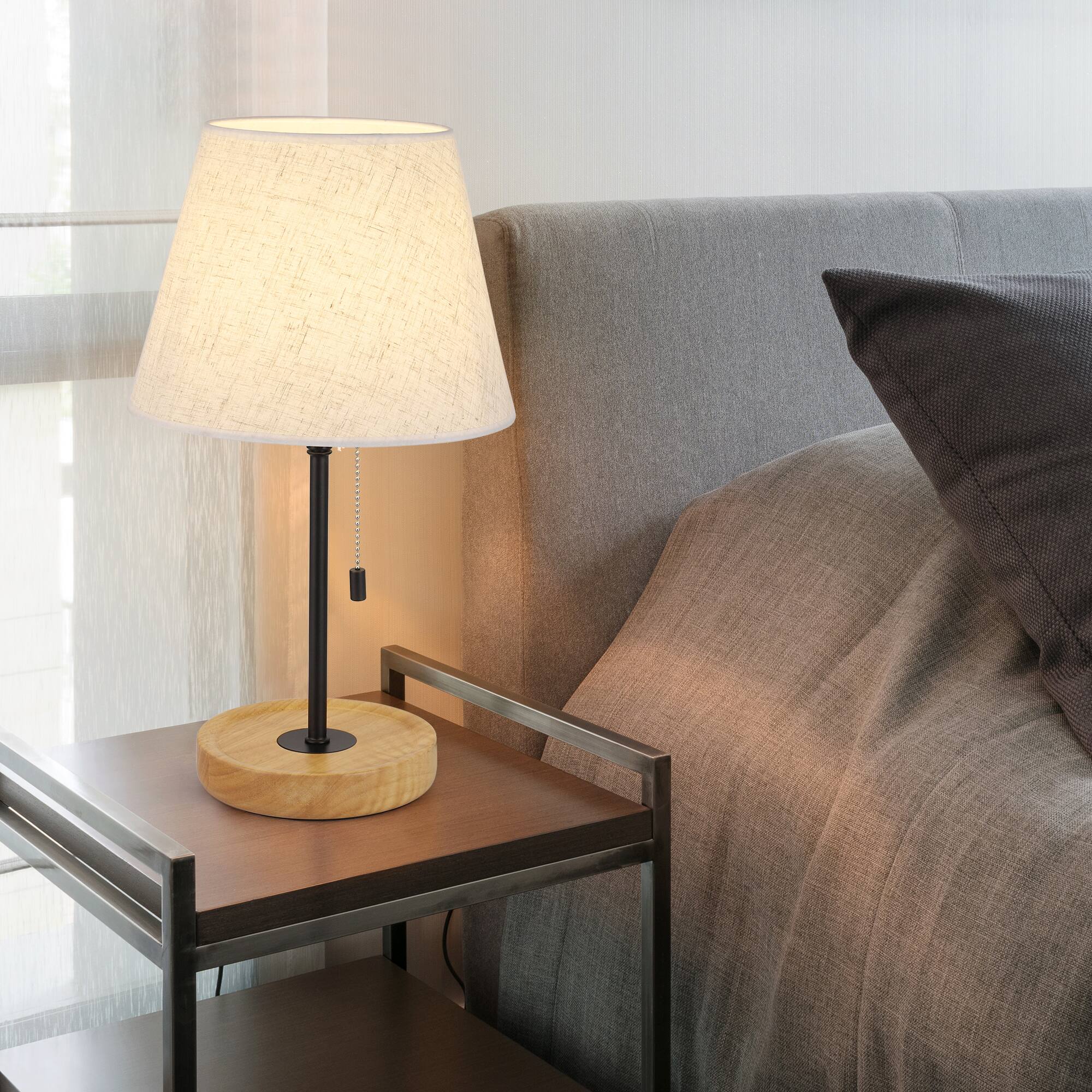 Back. Oumilen - Modern Fabric Shade Bedside Table Lamp Set (2-Pack).