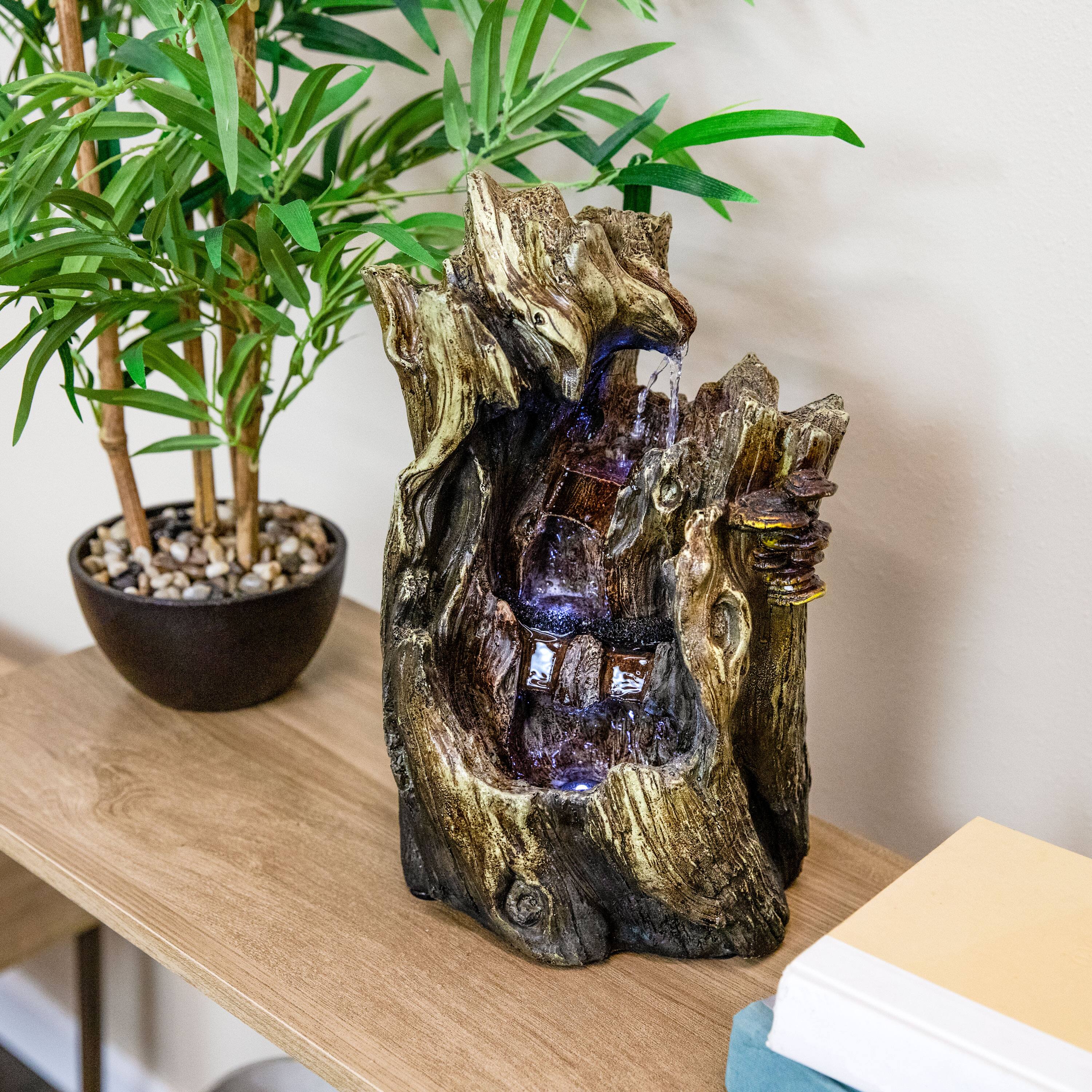 Alt View 9. Sunnydaze - Cascading Caves Polyresin Indoor Water Fountain with LED - 14 in - Light Brown.