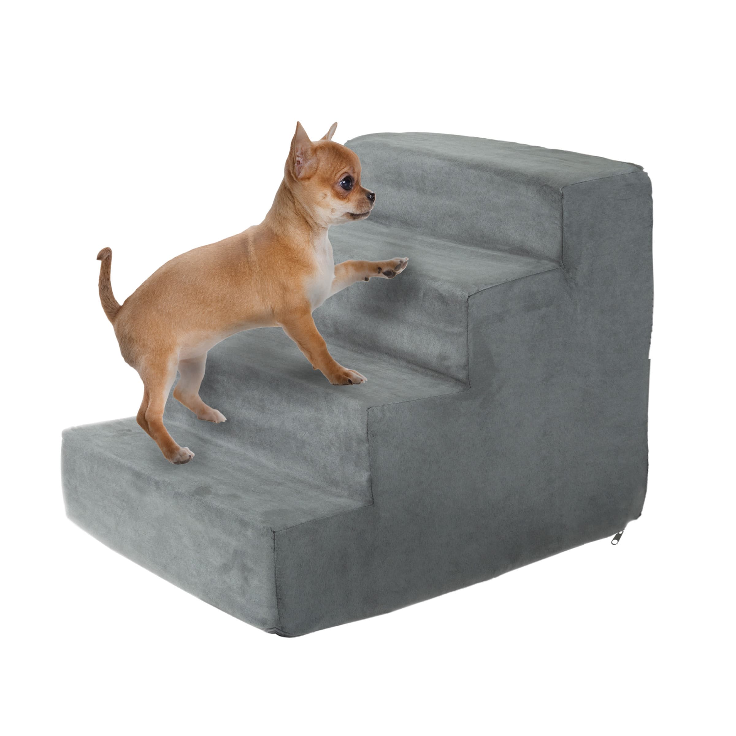 PetMaker - Dog Stairs for Small Dogs 4-Step Dog Steps for High Bed and Couch Pet Stairs with Nonslip Bottom, Foam, and Cover - Gray