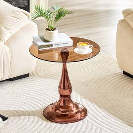 Anysun - Small Metal Side Table – Modern Round-Edge Table with Tempered Glass Top – Approx. 19.6" Diameter - Brown, Rose Gold