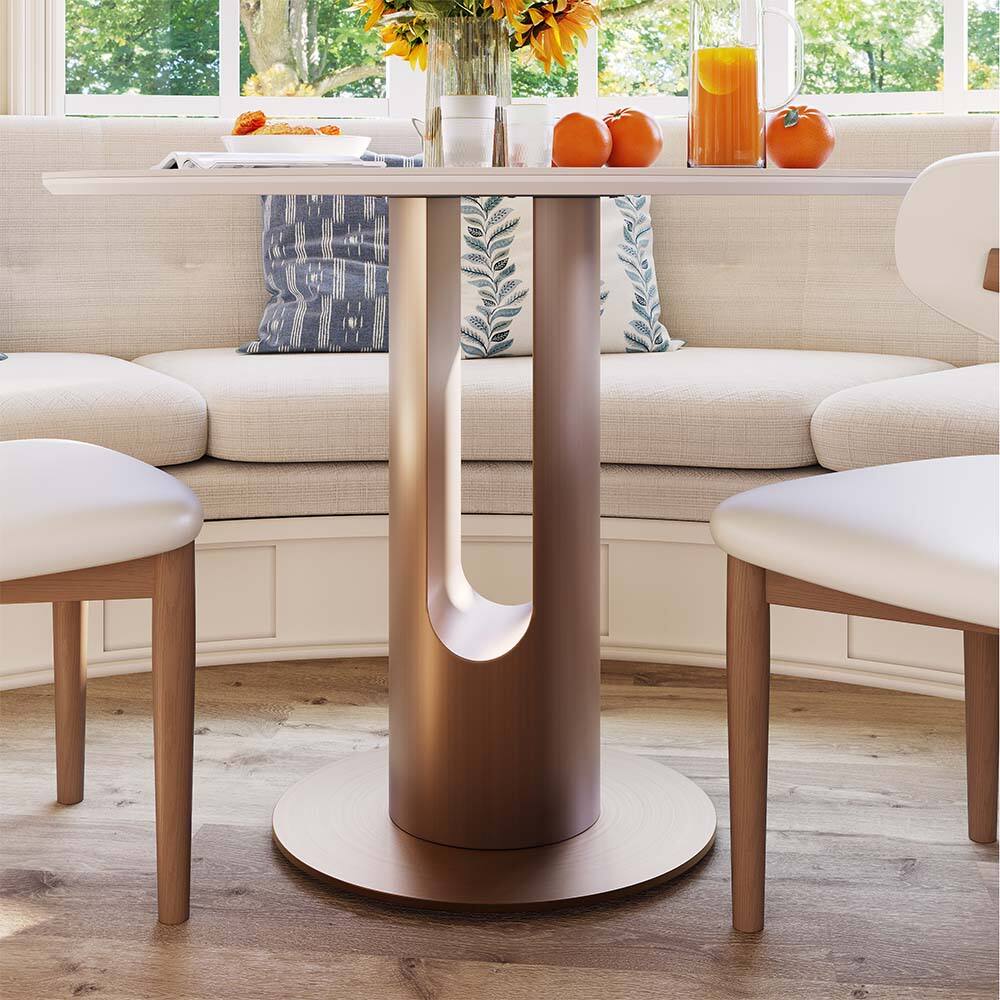 Alt View 3. POVISON - 35" Modern Bistro Table for Breakfast Nook & Compact Spaces, Glossy Pandora Sintered Stone Top with Bronze Metal Base - Pandora.