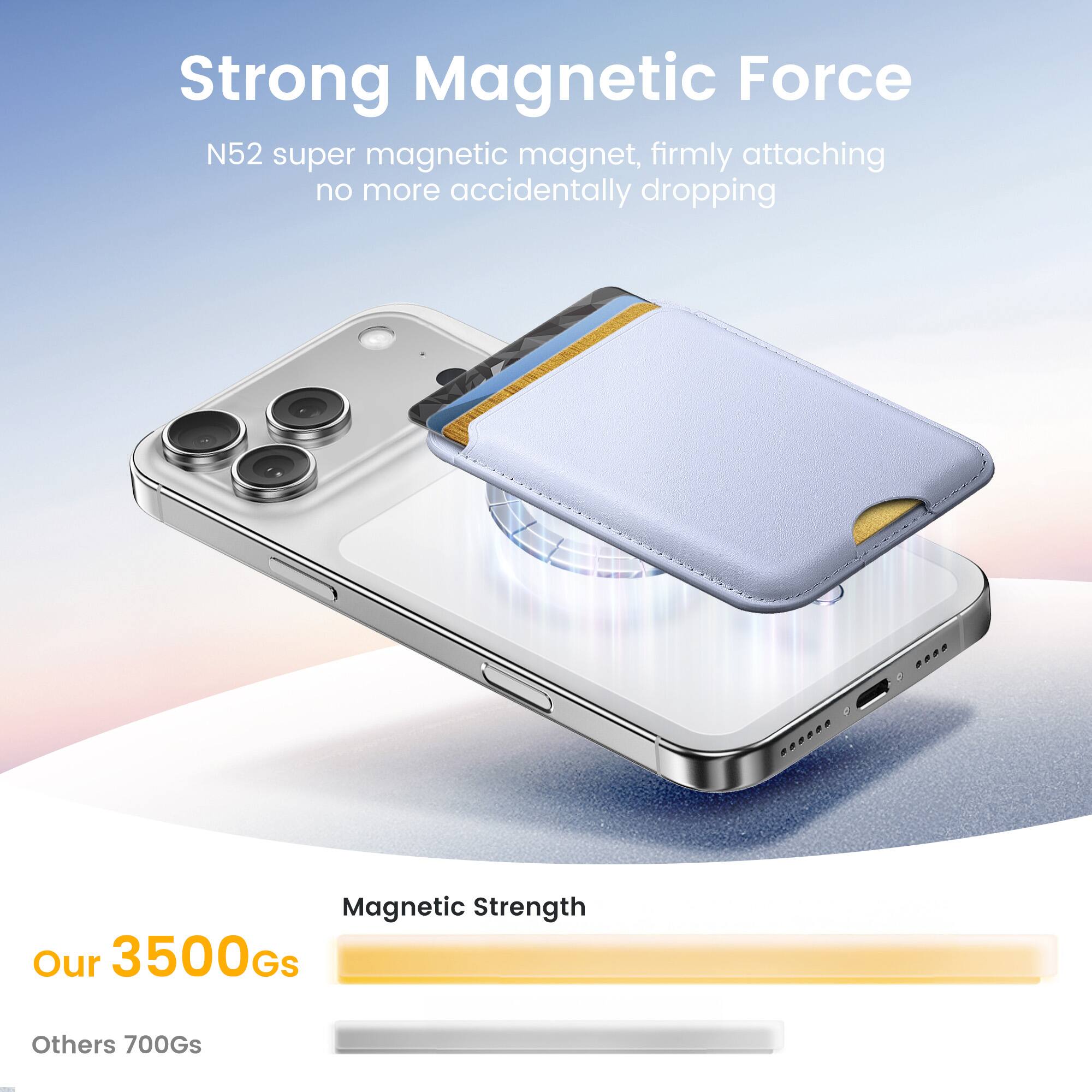 Strong Magnetic Force  
N52 super magnetic magnet, firmly attaching no more accidentally dropping  

Magnetic Strength  
Our 3500Gs  
Others 700Gs