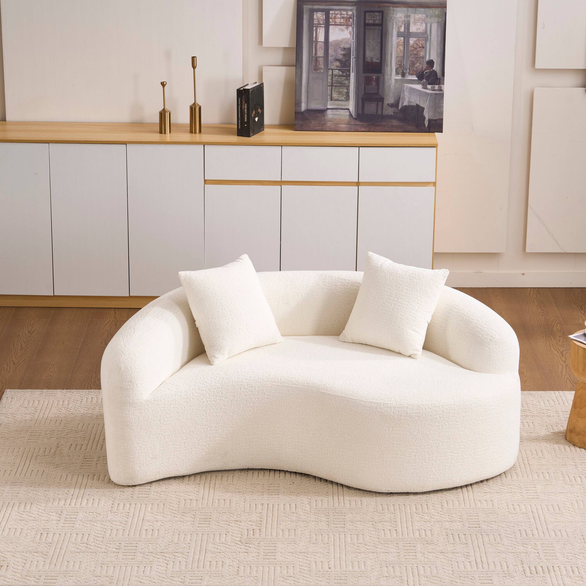 Alt View 4. GOODSILO - S-Curved Sectional Sofa with Dual-Depth Seating, Luxurious Chenille Upholstery, and Space-Saving Design - White.