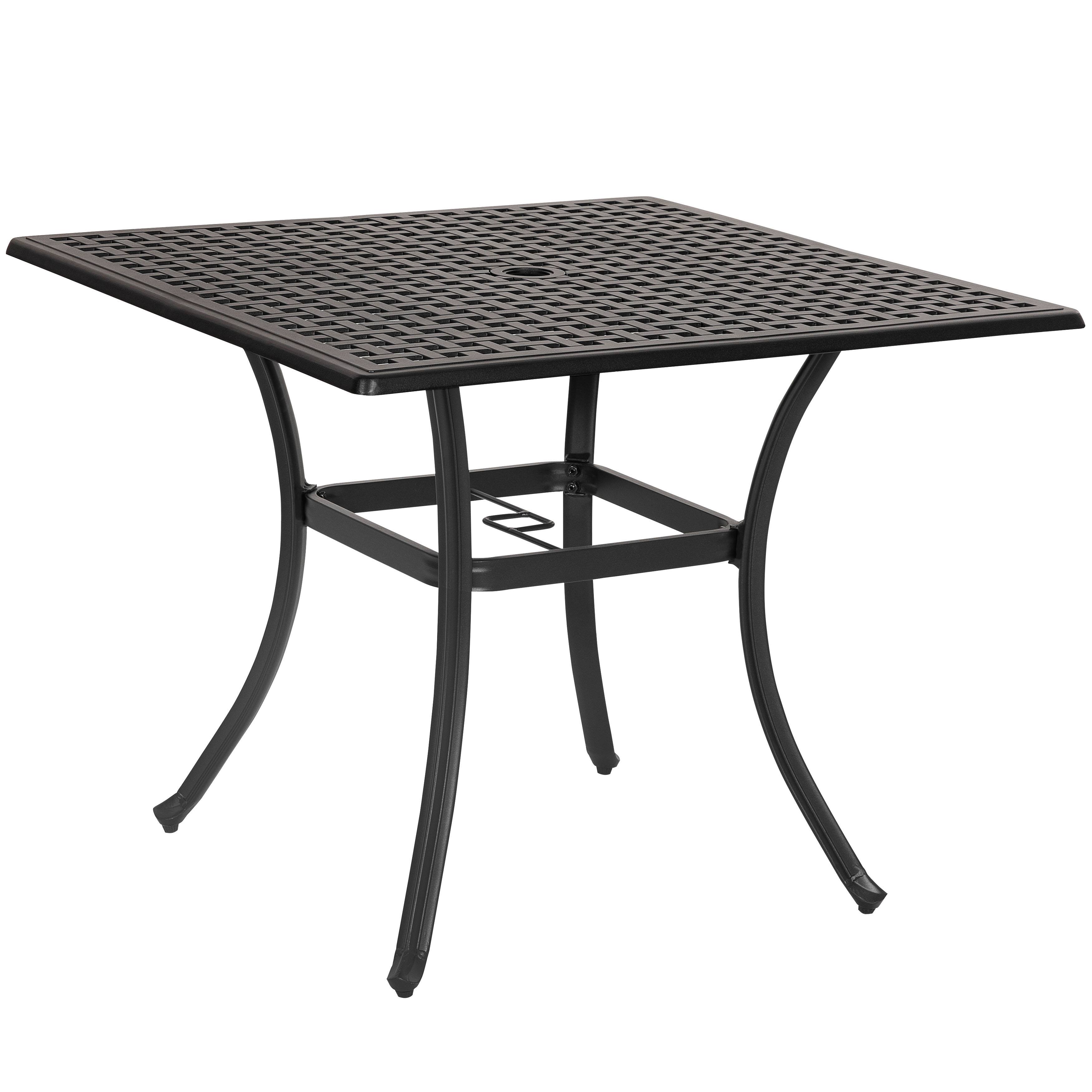 Alt View 5. Nuu Garden - 35.4'' Square Cast Aluminum Outdoor Dining Table with Umbrella Hole and Mesh Tabletop - Black with Gold Speckles.