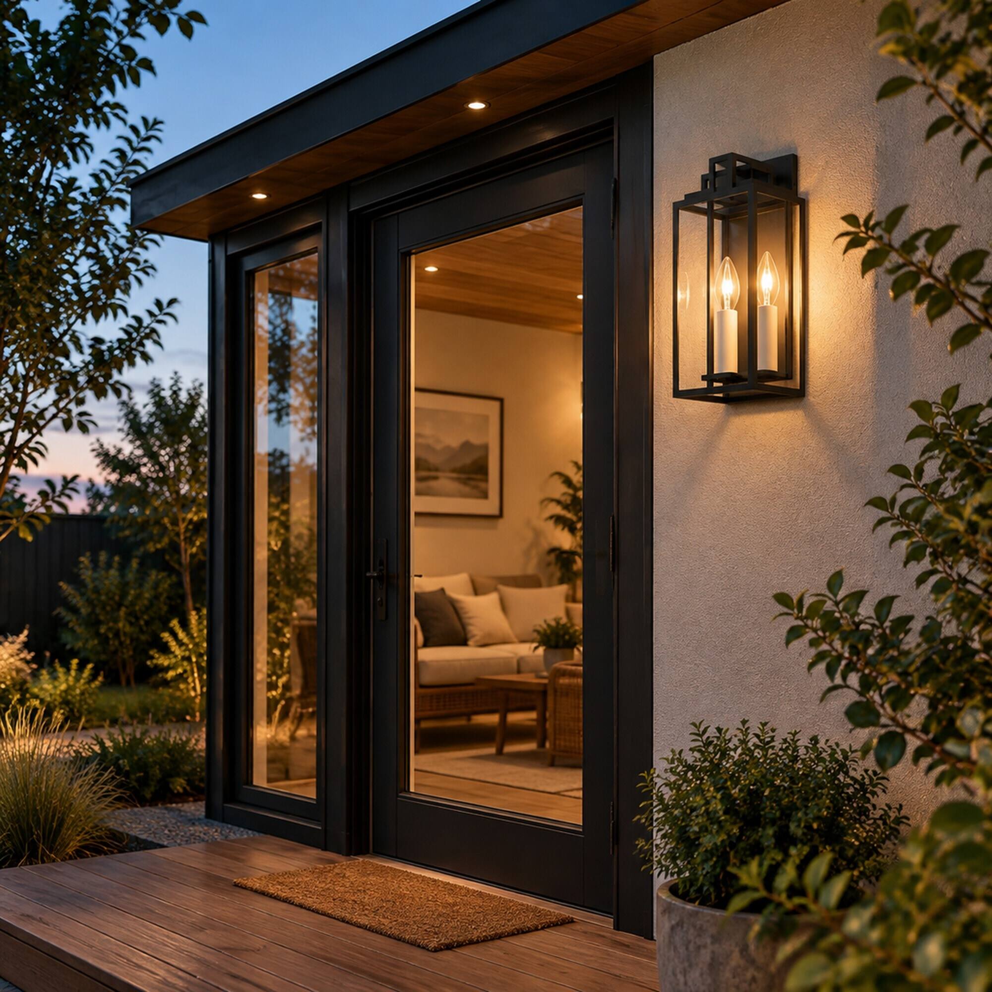 Alt View 4. RYHNUYNE - 18 In Outdoor Wall Light, 2-Light Clear Tempered Glass E12 Base Fixture Black and White - Black.